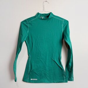 Under Armour Shirt Womens Medium Green ColdGear Mock Neck Fitted Long Sleeve